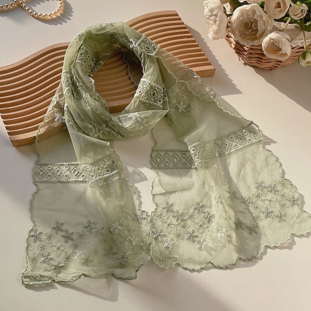 Embroidered Flower Sunscreen Shawl Breathable Mesh Female Headscarf Retro Lace Scarf  Women