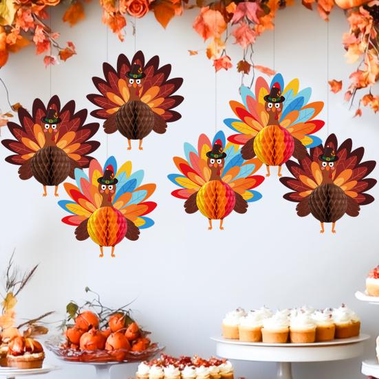 

День Подяки Індичка Стільникова Підвіска Паперова Індичка Стільникова Прикраса для Подарунків на Вечірку до Дня Подяки Декор для Обіднього Столу різнокольоровий