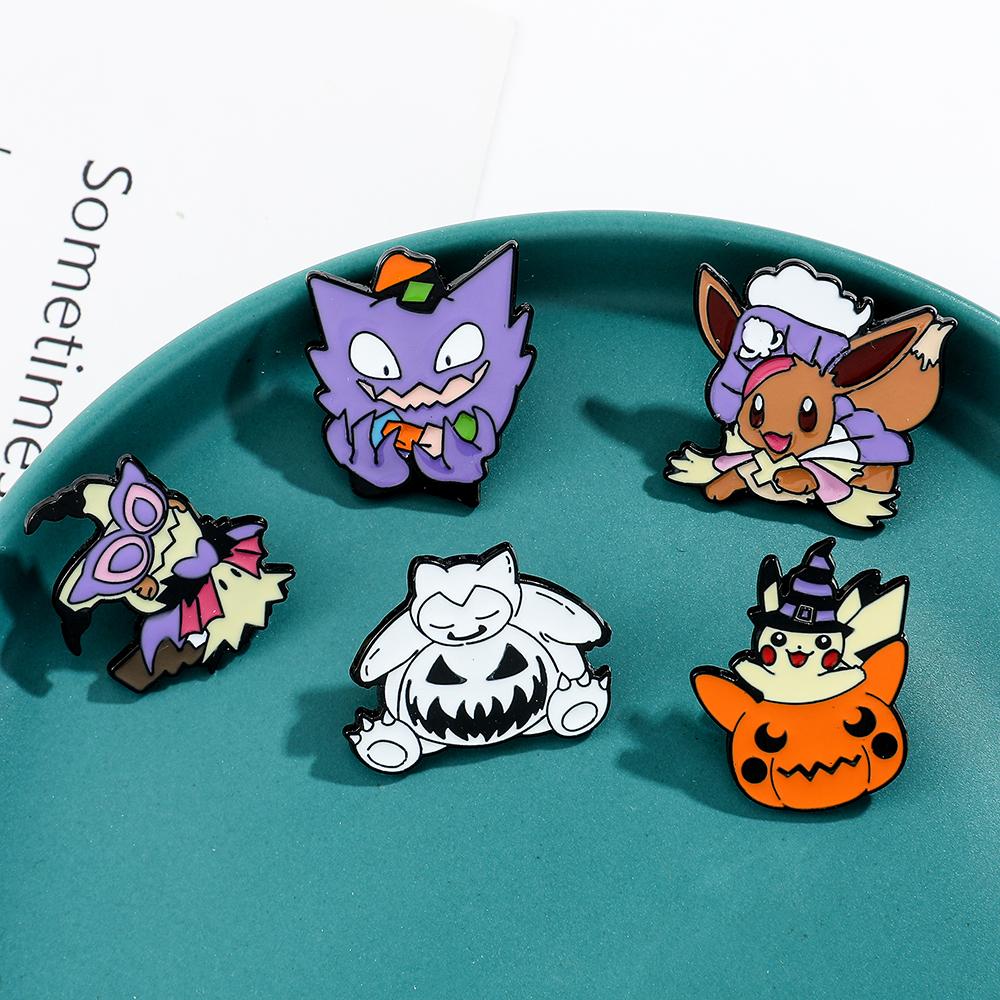 Anime Brooch Funny Cartoon Figure Snorlax Pikachu Gengar Metal Badge Enamel Pin Jacket Jeans Lapel Pin Brooch