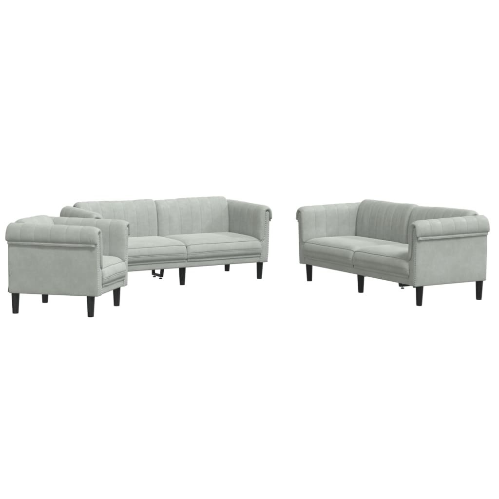 3 Piece Sofa Set Light Grey Velvet