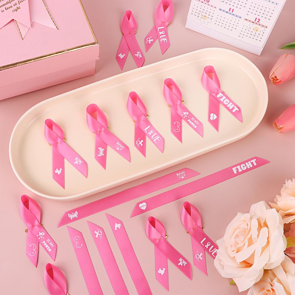 100 Pcs Breast Cancer Awareness Pins Pink Ribbon Lapel Pins Hope Power Love Fight Cancer Theme Fabric Pins Bulk For Charity