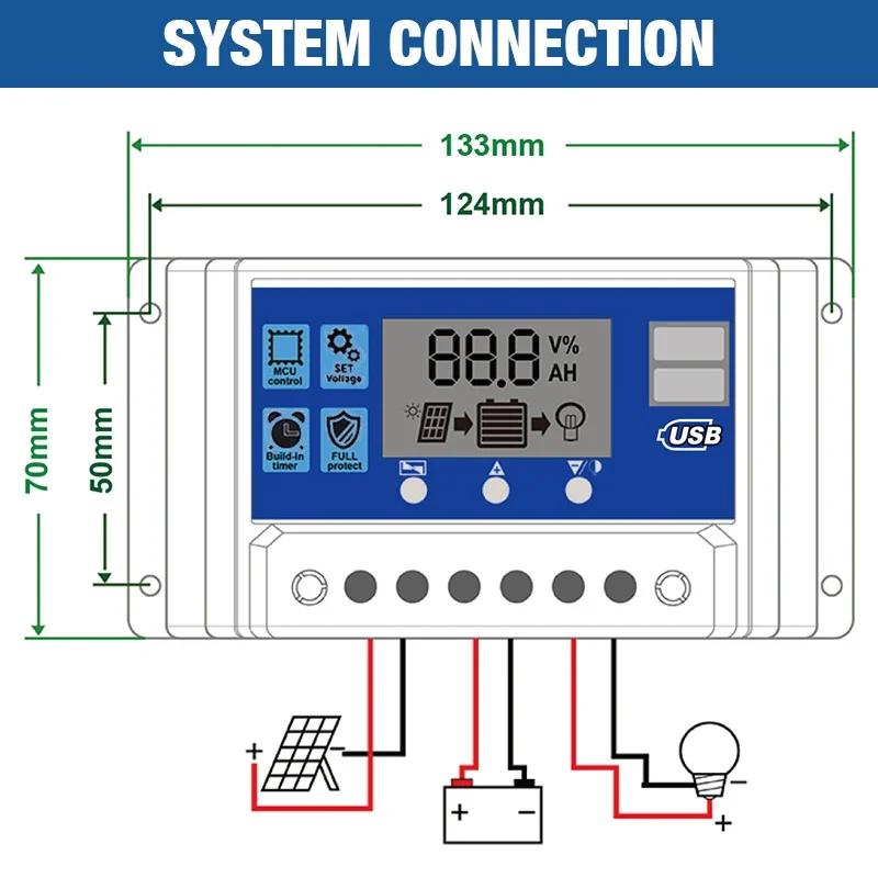 Solar Charge Controller 12V/24V PWM 10A 30A  60A with Adjustable LCD Display Timer Setting EESBAO