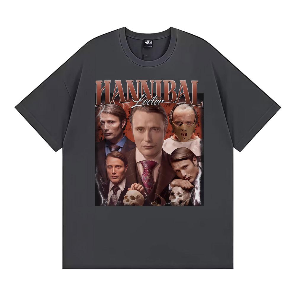 Vintage Style Hannibal Lecter Mads Mikkelsen T-shirt Men Women Fashion Casual Oversized T Shirts Summer Tops 100% Cotton T Shirt
