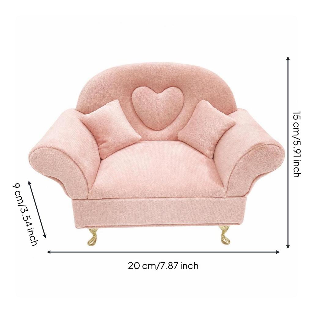 Upholstered Miniature Armchair with Heart Backrest Decorative Velvet