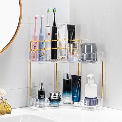 Scaffale Angolare da Bagno a Doppio Livello Staccabile Struttura Stabile Organizzatore da Appoggio per Lavandino Porta Spazzolini da Denti Trucco Cura della Pelle per Desktop Camera da Letto