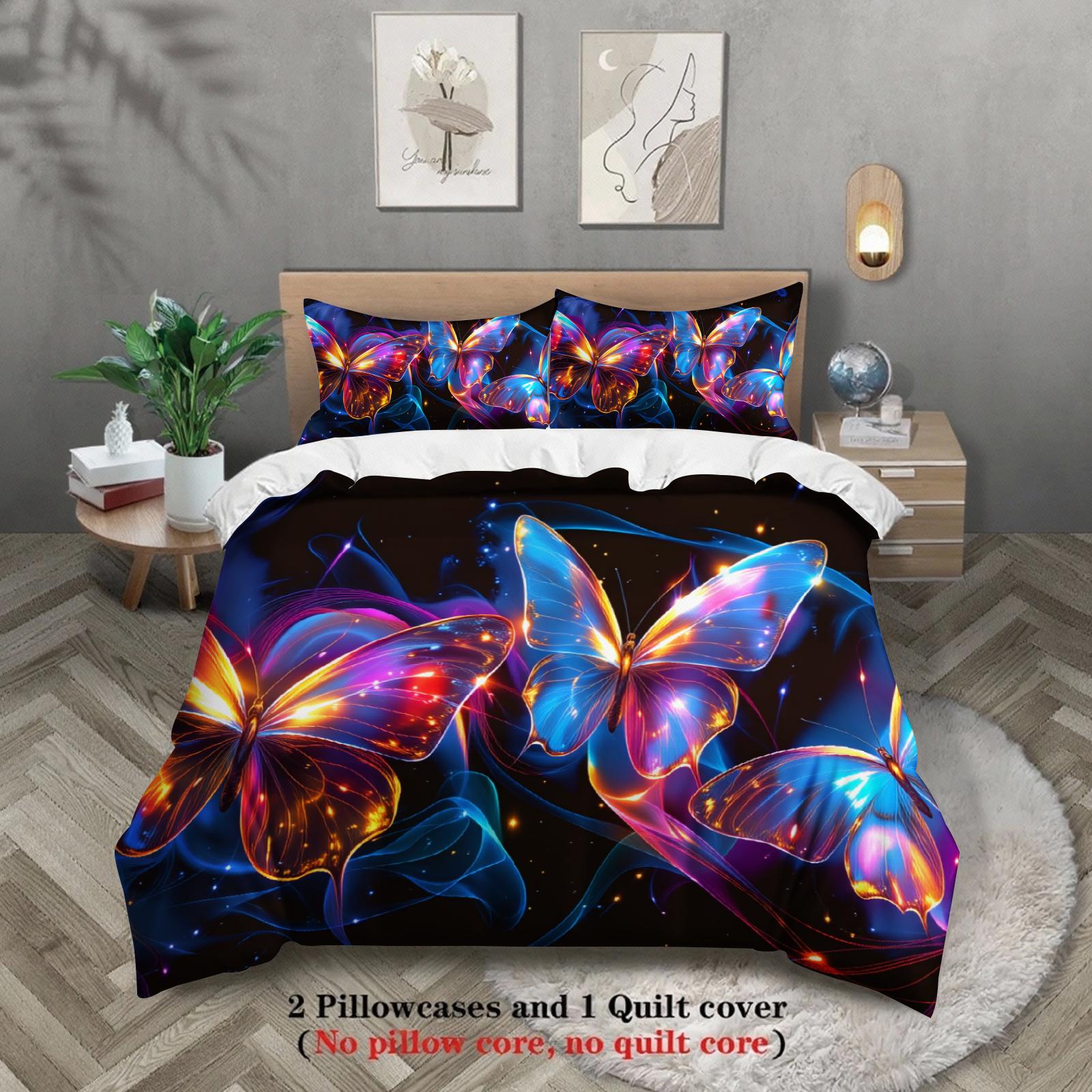 

3pcs Butterfly Bedding Sets 3D Printed Colorful Butterflies Duvet Cover Sets With Pillowcases No Filling Dramatic Vivid Visual EU Double(200x200cm)