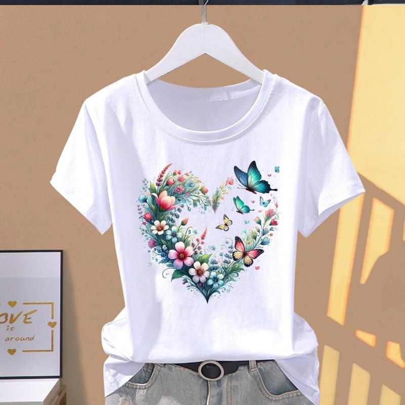 

(Азиатский размер) Одежда Принт Графическая футболка Женская акварельный стиль милая 90-е Кэжуал Мода Футболка Женский Топ Футболки с коротким рукавом S