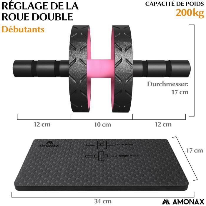 Roue Abdominale - AMONAX - AB Roller Wheel - Portable - Rose - Fitness