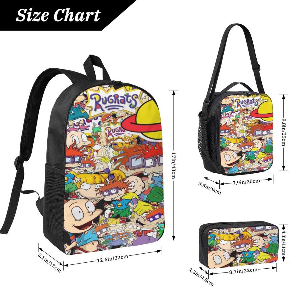 3Pcs Rugrates Chuckie Finster Theme School Bags Set for Boy Girl Pencil Boxes Backpack Sets with Lunch Box For Students Knapsack