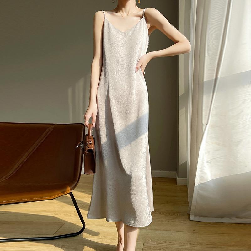 Summer New Style Women's Mulberry Silk Blended Dress Female Slim Waist Medium and Long Commuting Temperament Fashion Breathable Daily Dress