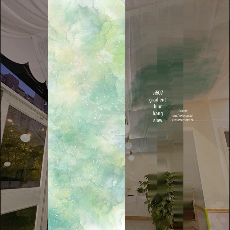 Chinese Ancient-Style Gradient Green Gauze Curtain for Ceiling Decor and Weddings