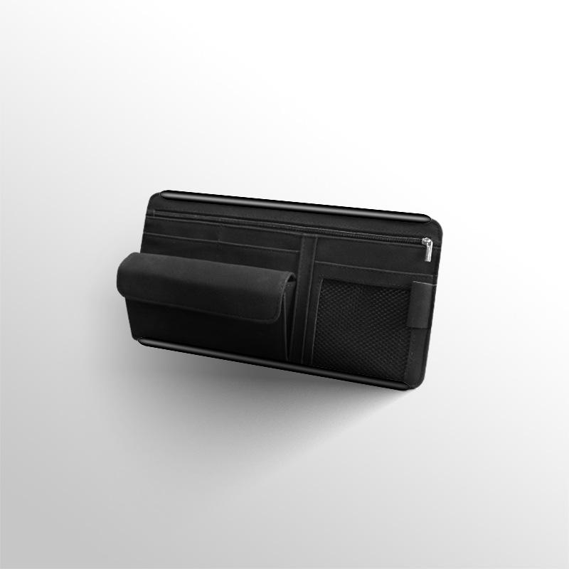 Auto-Sonnenblenden-Organizer Strukturierte Wildleder-2-Schichten-Aufbewahrungstasche Brillenetui Kartenhalter Auto-Reißverschluss-Aufbewahrungstasche