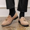 Spring and Autumn Suede Casual Leather Shoes Wear Tassel and One Pedal Lazy Shoes Large Size Men's Glove Loafers