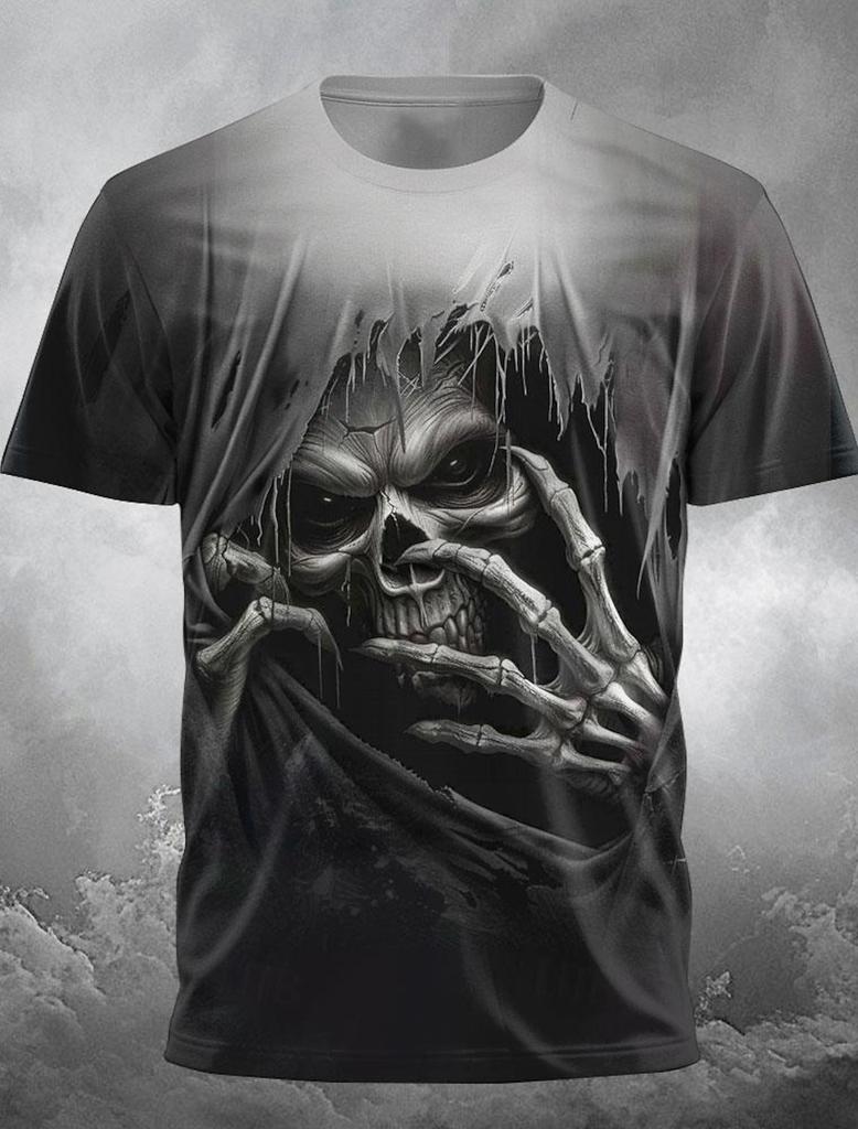 Summer Men's Horror Skull 3D Printed T-shirt Personalized Halloween Role-playing Costume Casual Outdoor Party Short Sleeved Tops