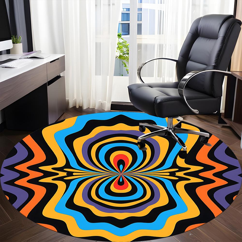 1pc Psychedelic Pattern Carpet, Round Non Slip Durable Large Size Office Carpet, Suitable for Office