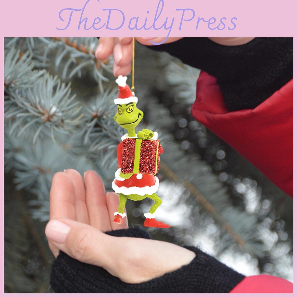 Charming Cartoon Acrylic Grinch Double-sided Christmas Tree Ornament For Festive Car Decor