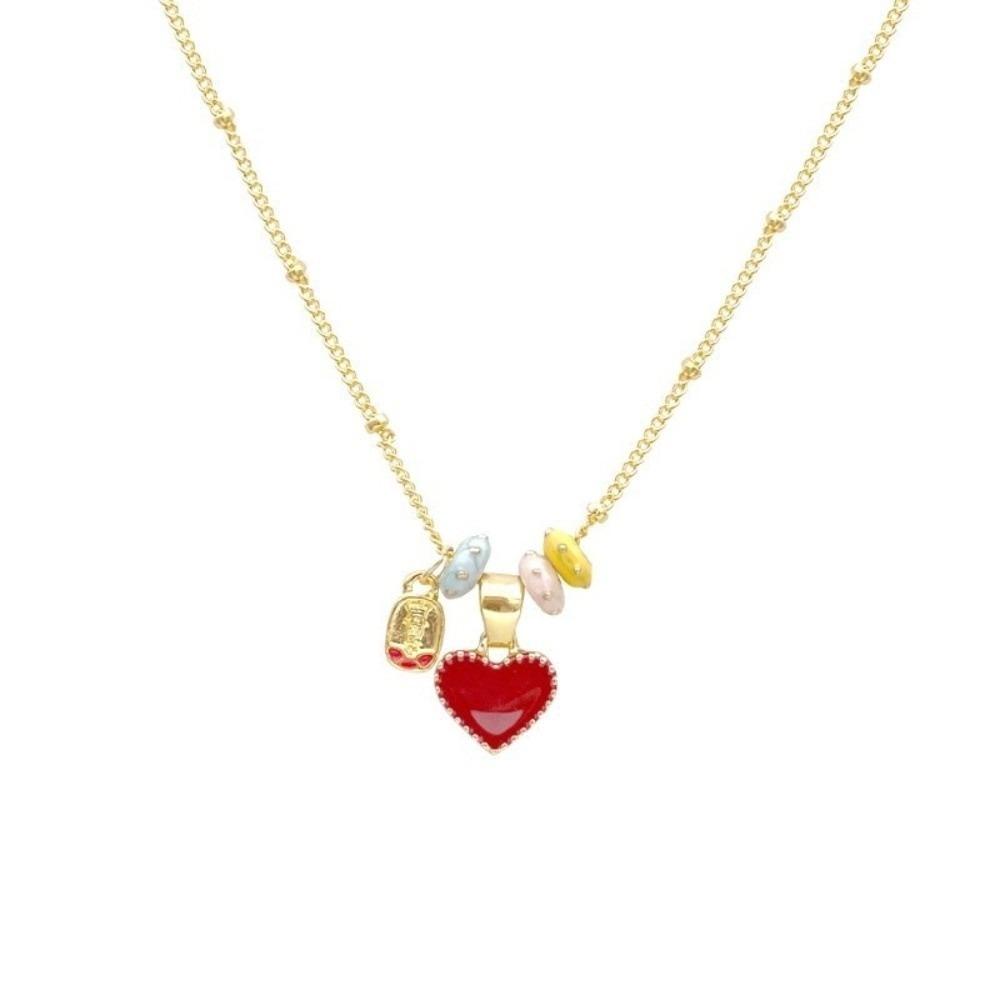 Red Drip Oil Double Sided Necklace Double Sided Heart Red Heart Necklace Jewelry Gift