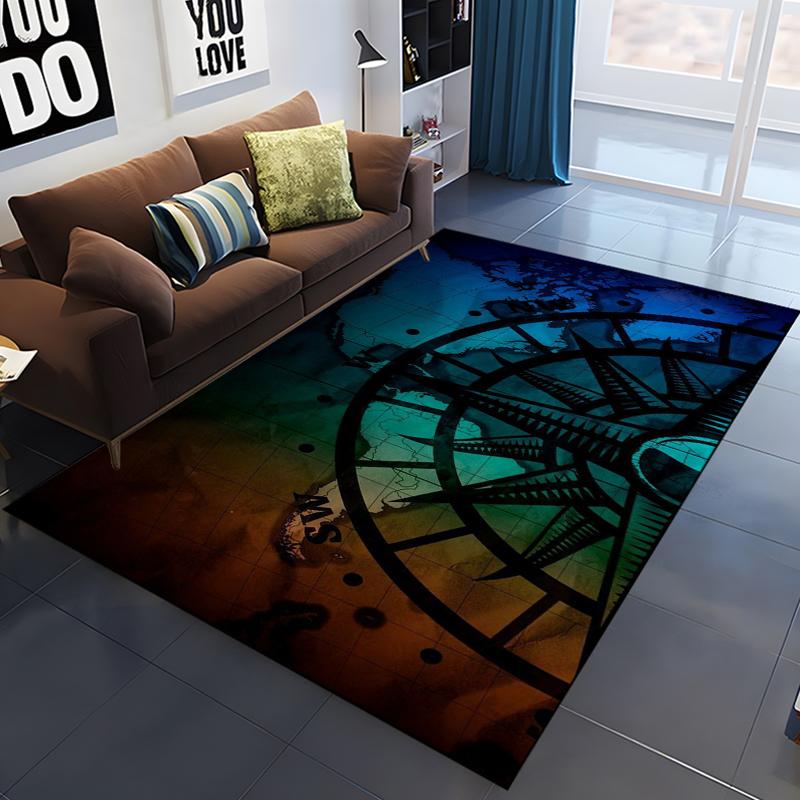 3D Retro Compass Map World Map Area Rug,Carpet Rug for Living Room Bedroom Sofa Decoration,Kitchen Doormat Non-slip Floor Mat