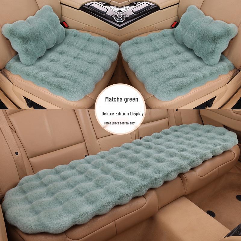 Winter Fleece Rabbit Fur Plush Car Seat Cushion 3-Piece Set