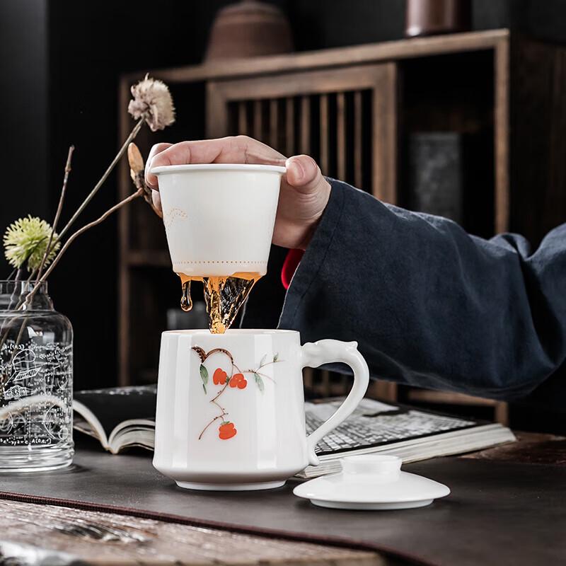 Hand-painted Ceramic Persimmon Tea Cup Set with Puerh Tea Gift