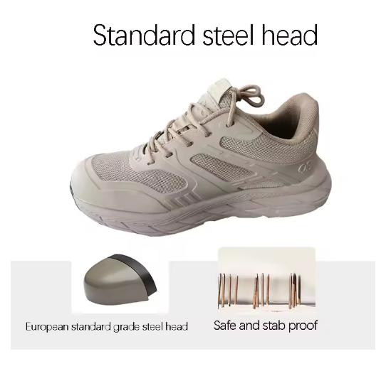 

Fashion Black Work Shoes Steel Toe Safety Shoes Lightweight Protective Safety Work Sneakers for Men Women Non-slip Breathable Work Shoes 35 бежевый