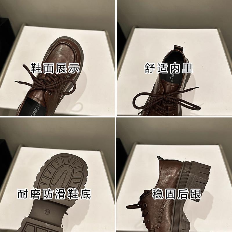 Small man wears thick heel platform lace-up small leather shoes women's new fashion casual Mary Jane
