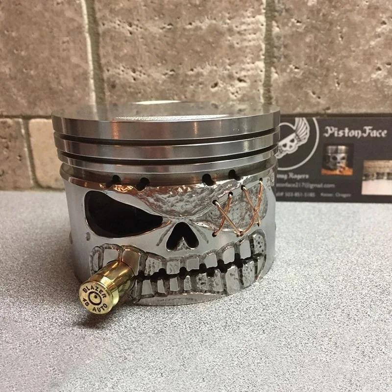 Carved Piston Skull Face Sculpture Resin Skull Artwork Statue Crafts Home and Office Personalised Desktop Decoration Ornaments