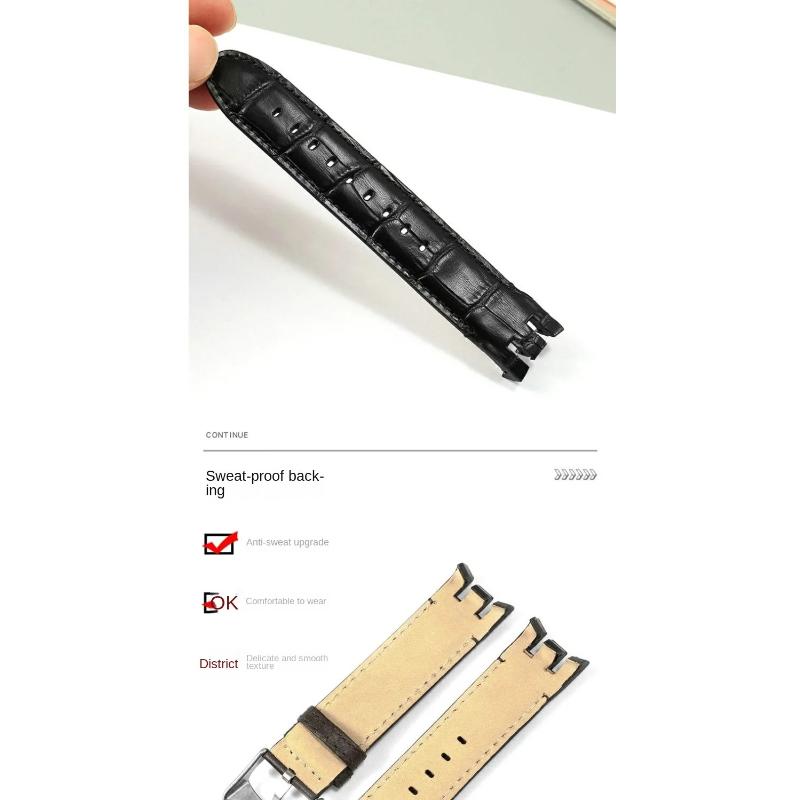 Dla Swatch Pasek do zegarka ze skóry naturalnej Męski Yrs403 412 402G Wodoodporny Odporny na pot Zakrzywione wycięcie Pasek do zegarka 21mm