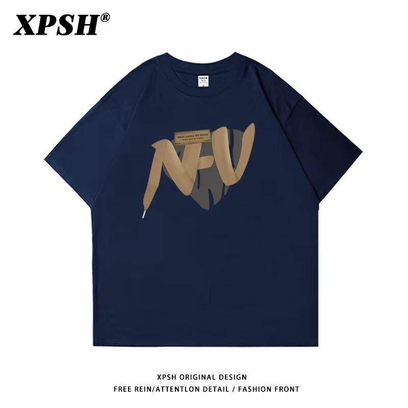 Men'S Trendy Letter Round Neck Printed Short Sleeved T-Shirt For Summer Ins Loose Casual Top