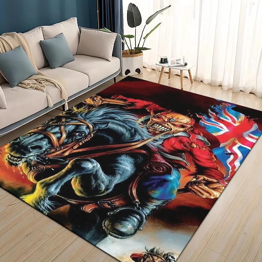 Tappeto Area Tappeto in Metallo 3D I-Iron-Maidens Grande, Tappeto per Soggiorno Camera da Letto Divano Zerbino Decorazione, Tappetino Antiscivolo per Bambini