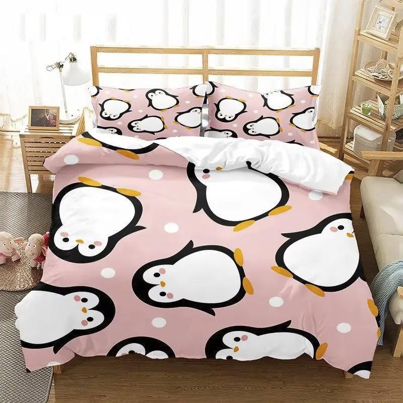 Penguin Bedding Set For Teen Children Bedroom Polyester Various Sizes Decor Ultra Soft Comfortable Cartoon Baby Set