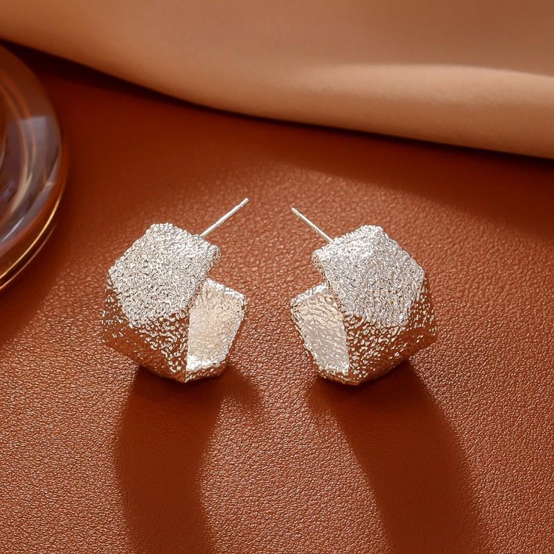 Geometric Irregular Matte Gold Earrings Women Sterling Post Copper Base Real Plated Fashion Statement