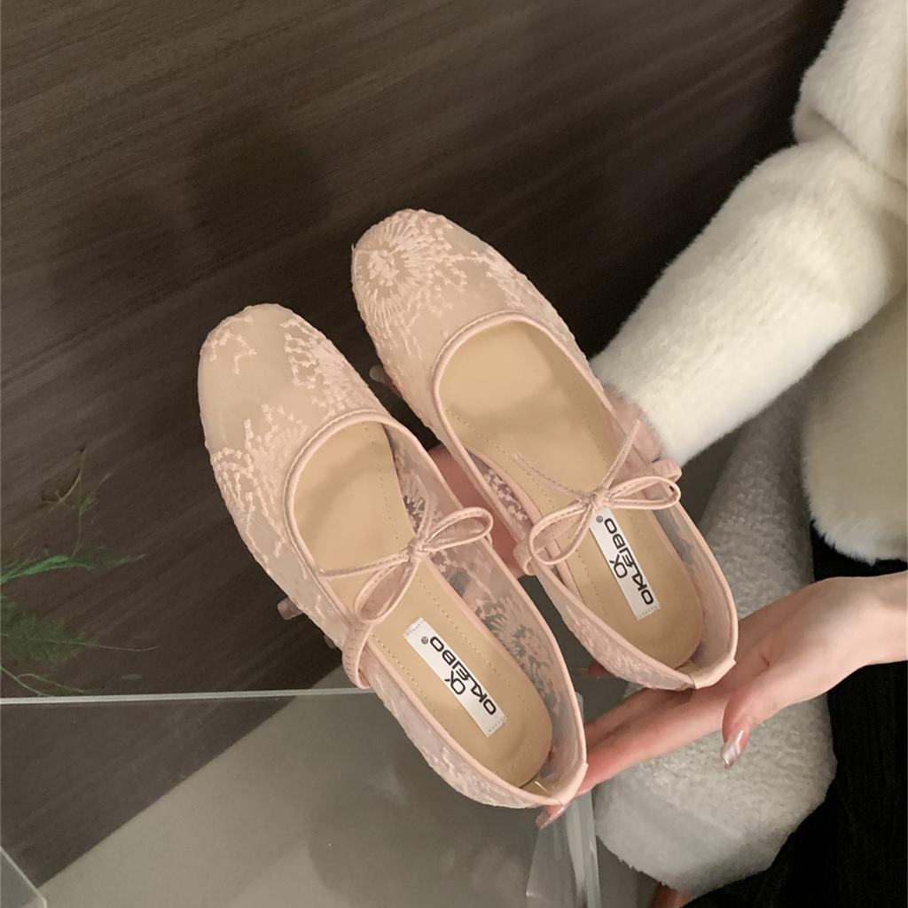 Flat-bottomed French pink breathable Mary Jane single shoes women's shoes 2025 new spring retro bow evening shoes