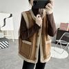 Doppelseitige Weste Damen Vintage Schaffell Pelzweste Wendeweste Herbst Winter Braune Weste