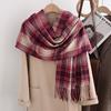 Korean version of imitation cashmere literary lines plaid warm shawl scarf autumn and winter fashion atmosphere versatile fringed scarf