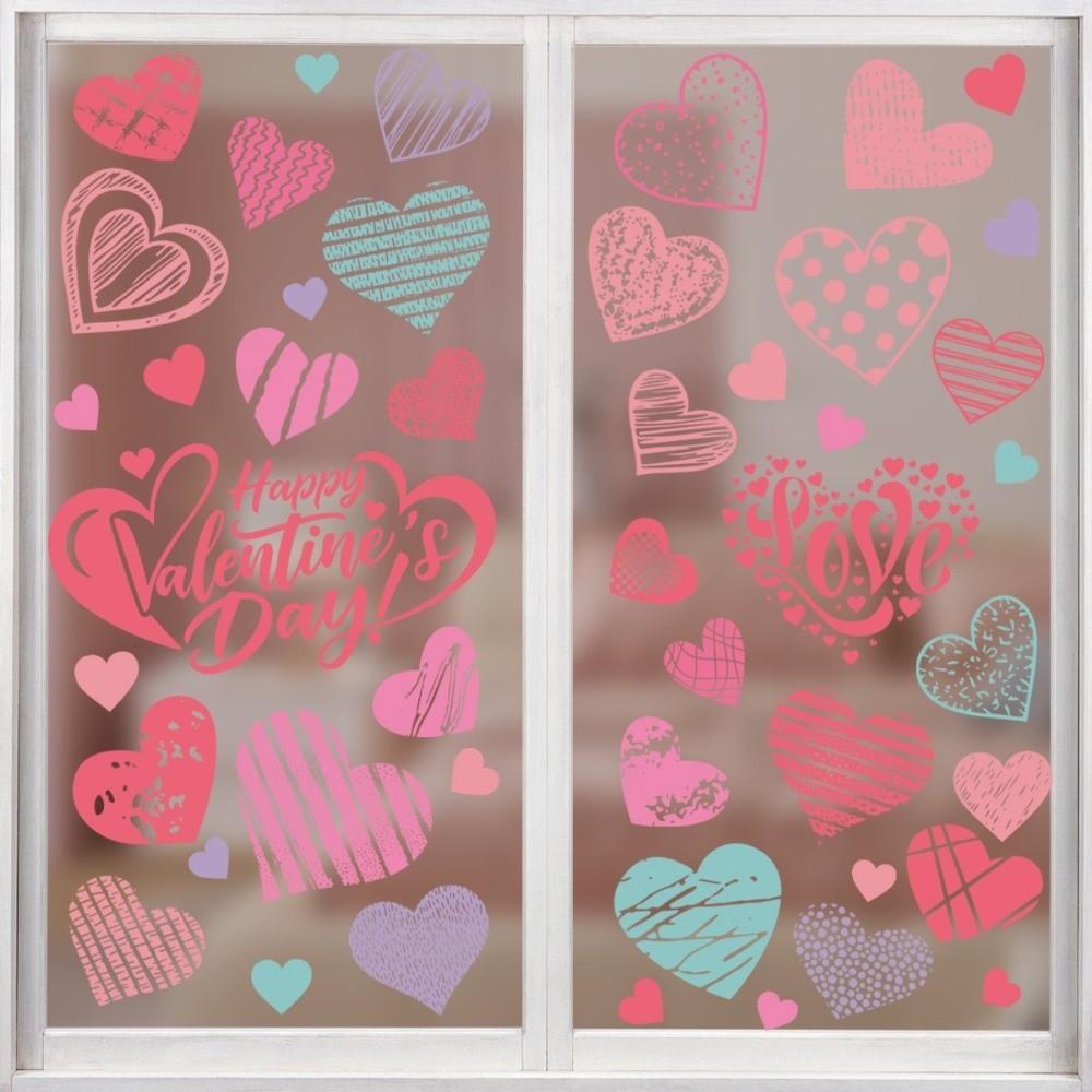 PVC Valentine's Day Window Stickers Bow Flower Rose Creative Decorative Glass Electrostatic Film Love Heart Waterproof