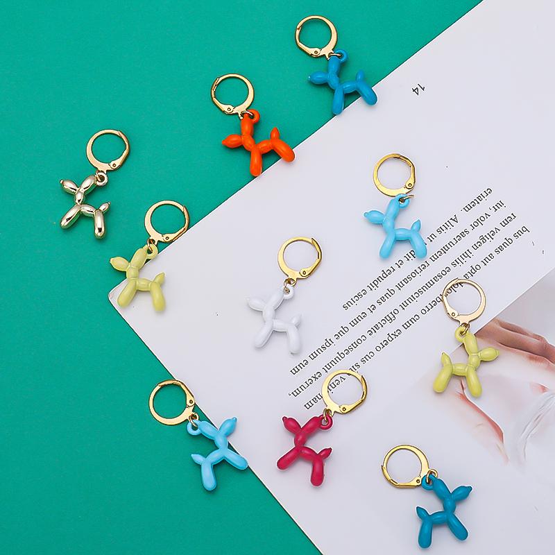 A Pair Charm Metal Balloon Dog Dangle Pendant Earrings Set For DIY Men Women Cute Cartoon Earring Jewelry Party Gift Supplies