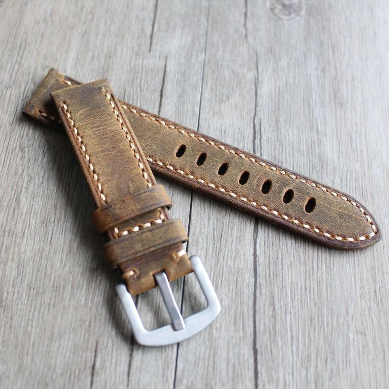 MERJUST Curele de ceas din piele naturală lucrate manual Crazy Horse 20mm 22mm Curea retro maro pentru U-boat Big Pilot Ceas Brățară