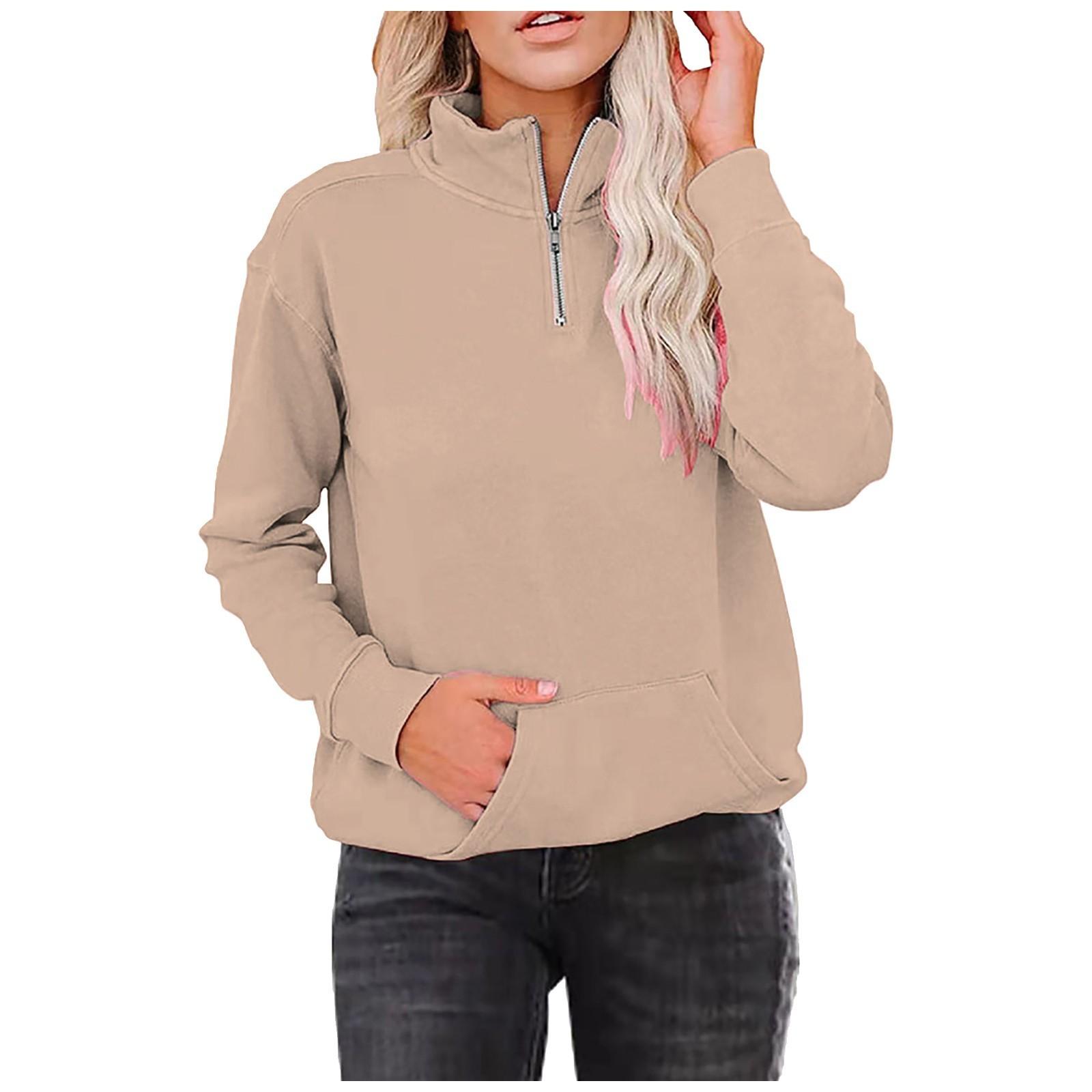 Женская мода повседневный однотонный свитер с длинным рукавом и стоячим воротом на молнии — фото 3