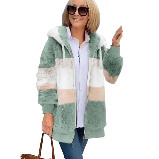 Fuzzy Fleece Jacket for Women Fluffy Sherpa Zip-Up Cardigan Fall Winter Warm Drawstring Hooded Coat with Pockets