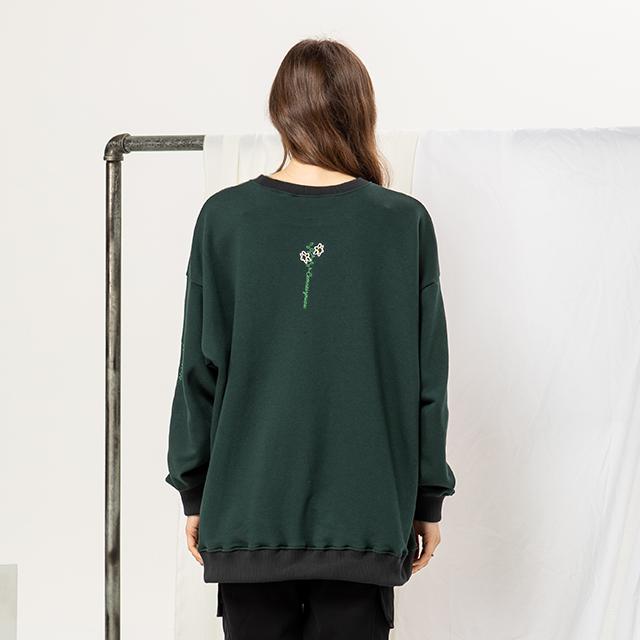 Raon Flower Lettering Sweatshirt - Green Free
