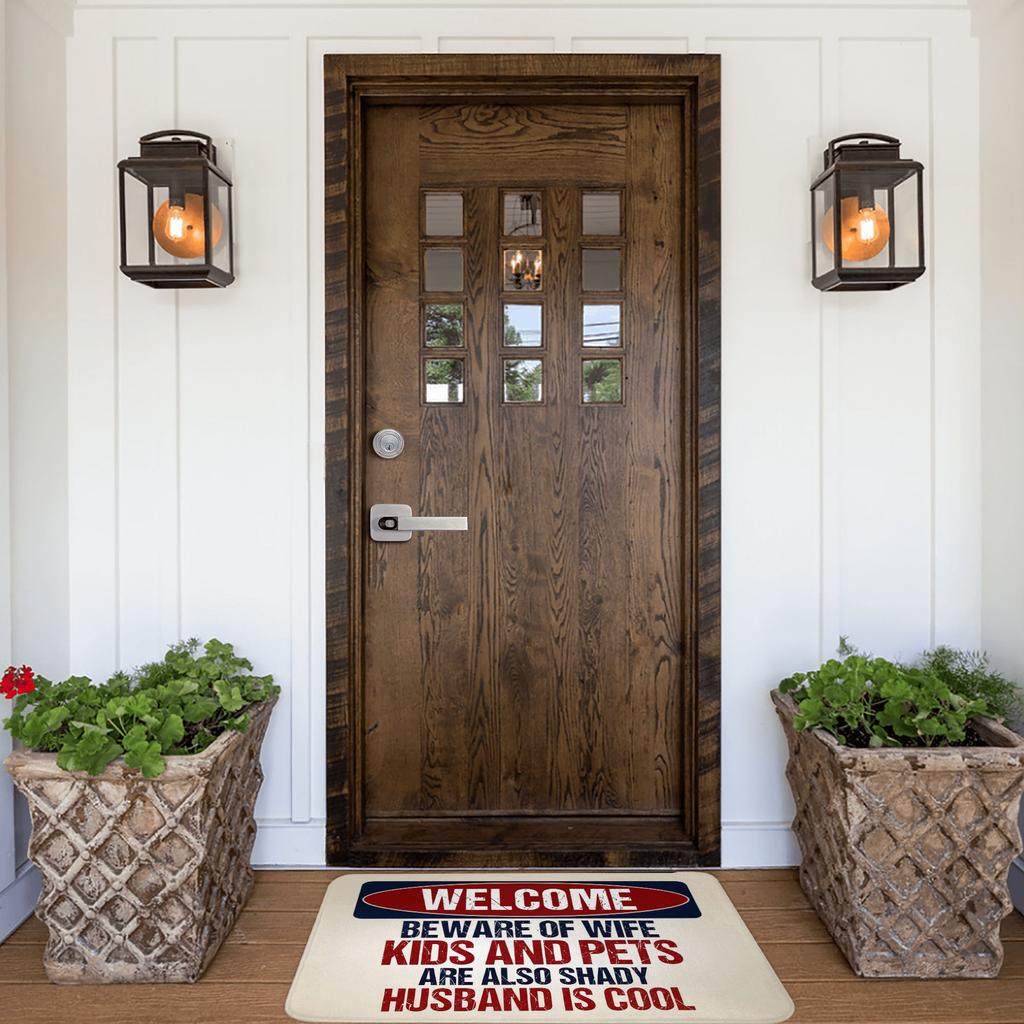 Welcome Beware Of Wife Kids And Pets Doormat Anti-Slip Bathroom Kitchen Mat Garden Garage Door Floor Entrance Carpet Rug