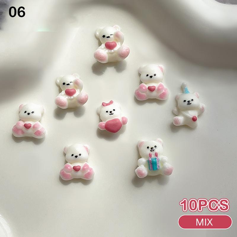 

3D Kawaii Resin Cartoon Bear Nail Charms Colorful Heart Nail Art Decoration DIY Manicure Crafts Accessories