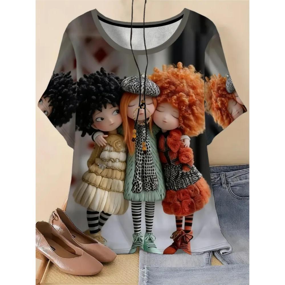 Simple Fashionable Portrait Cartoon Woman Graphic T-shirts Summer Streetwear 3d Printed Loose Comfortable Womens T-shirts