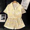 Summer Women's Pajamas Set Luxury Satin Silk Pyjamas Short Sleeve Cute Cartoon Sleepwear Casual Home Clothes Nightwear for Women