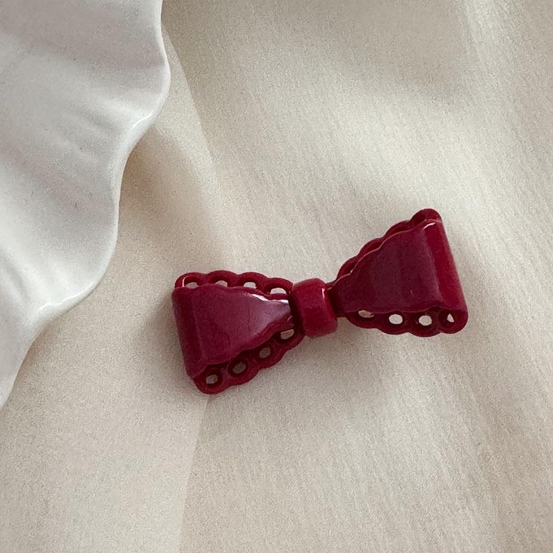 Festive Wine Red Bow Duckbill Hair Clip - Sweet Retro Style