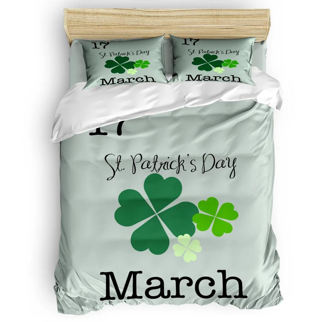 St. Patrick'S Day King Full Duvet Cover Green Lucky Clover Bedding Set Happy Cartoon Gnome Quilt Cover Polyester Comforter Cover