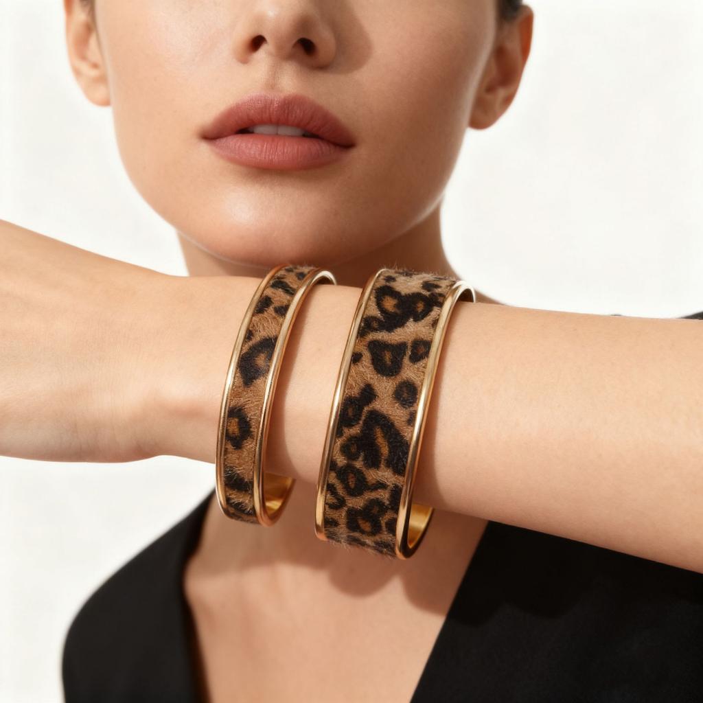 Retro Flocking Leopard Print Open Bracelet Fashionable Simple Versatile Bracelet Personalized High-End Jewelry Women