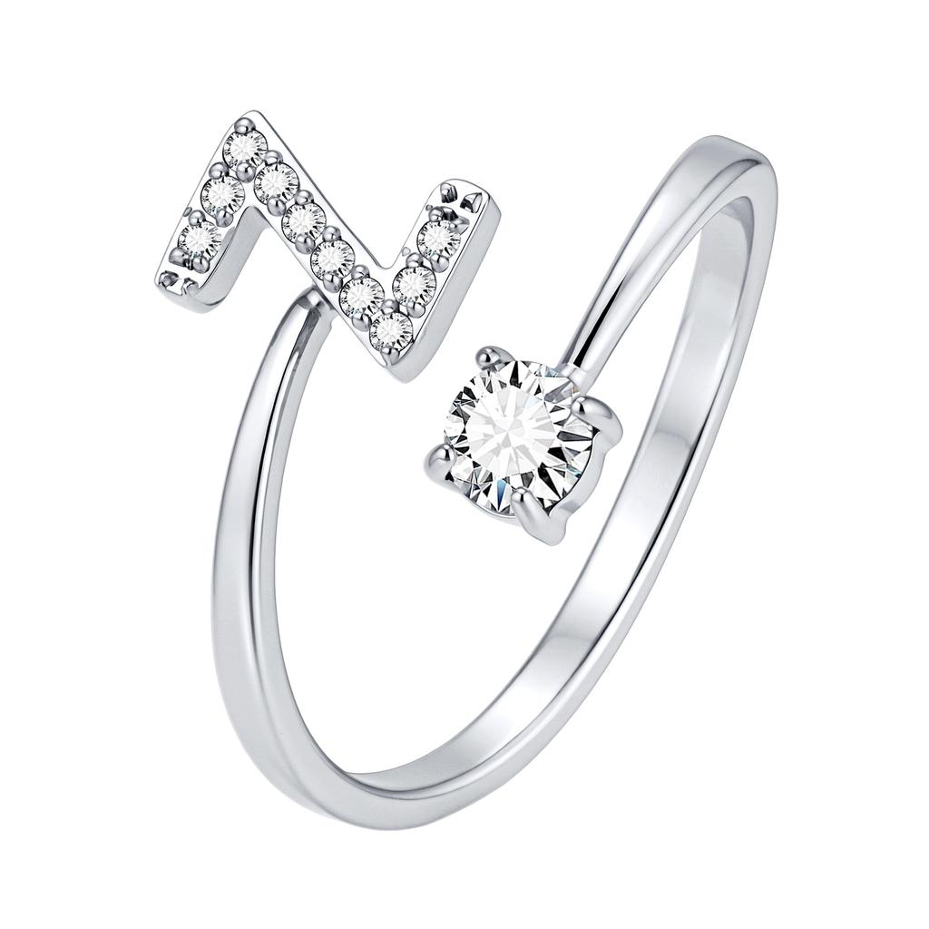 Chic Zircon Initial A-Z Letter Rings for Women Girls Adjustable Opening Ring Name Alphabet Female Wedding Fashion Jewelry Gift