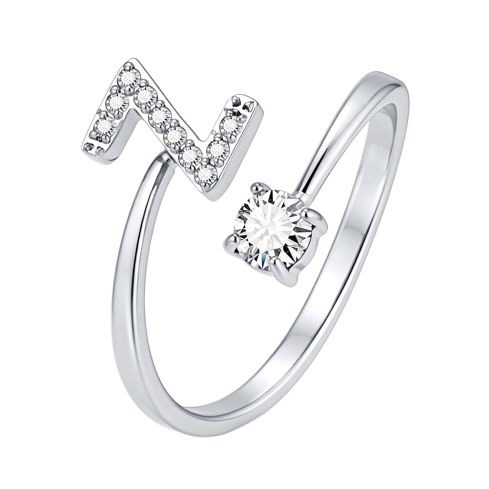 

Initial Ring, Alphabet A-Z Letter Zircon Ring, Stainless Steel Adjustable Open Ring for Women Wedding Jewelry Non-Tarnish